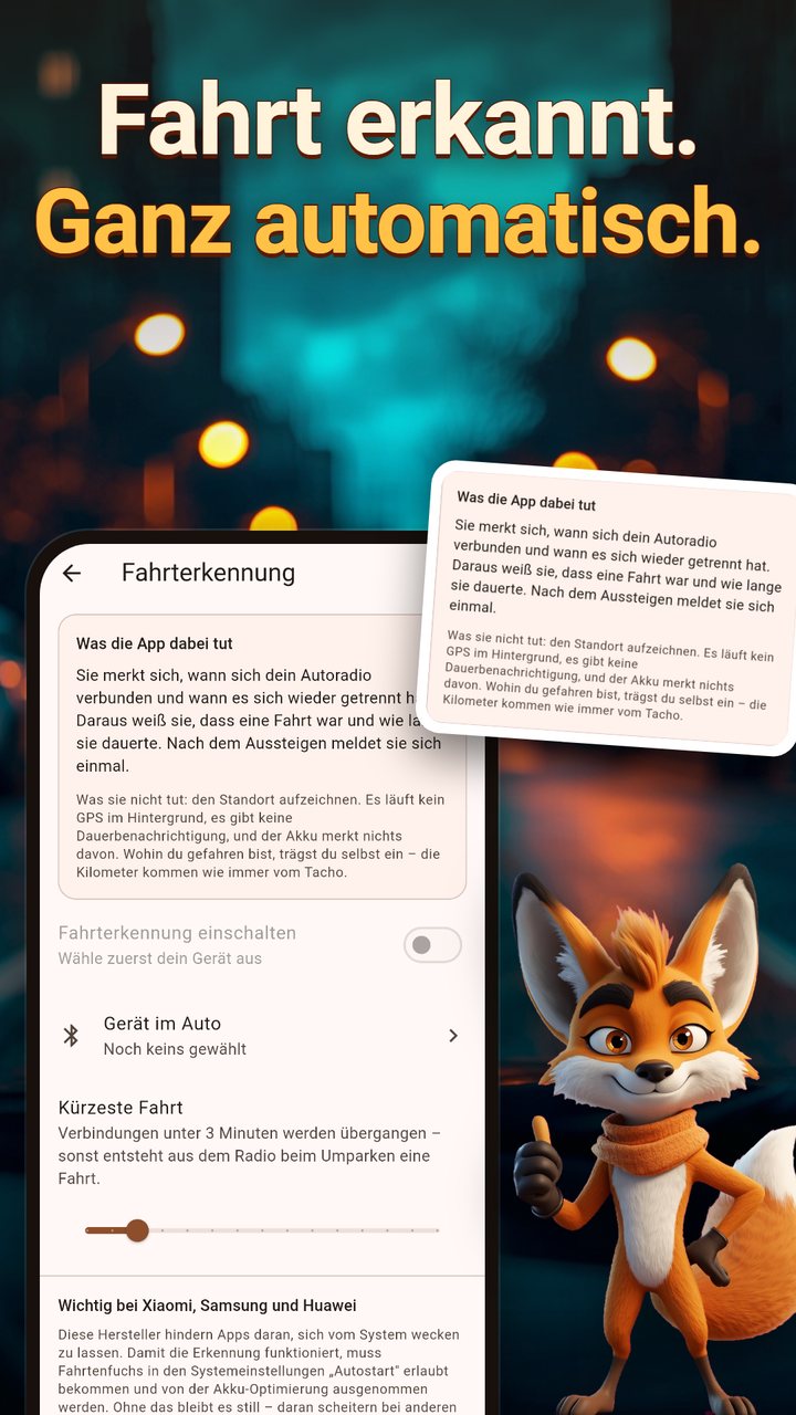Fahrterkennung über Bluetooth, ohne GPS-Aufzeichnung